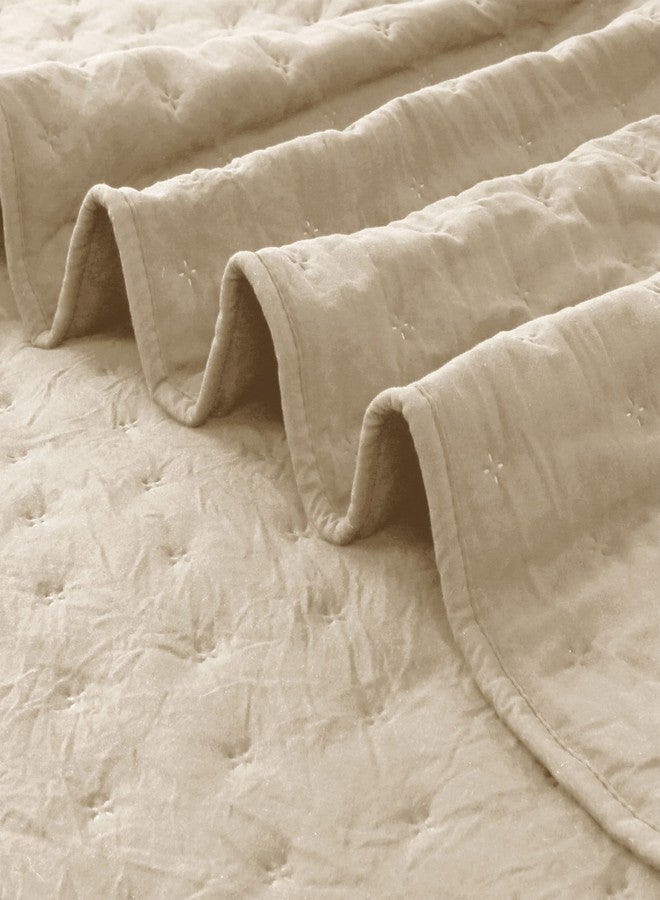 ROARINGWILD Beige Cloud Queen Size Quilt Bedding Sets with Pillow Shams, Farmhouse Lightweight Soft Bedspread Coverlet, All Season Rustic Country Thin Comforter, 3 Pieces, 90x90 inches, Tan Cream - Image 4